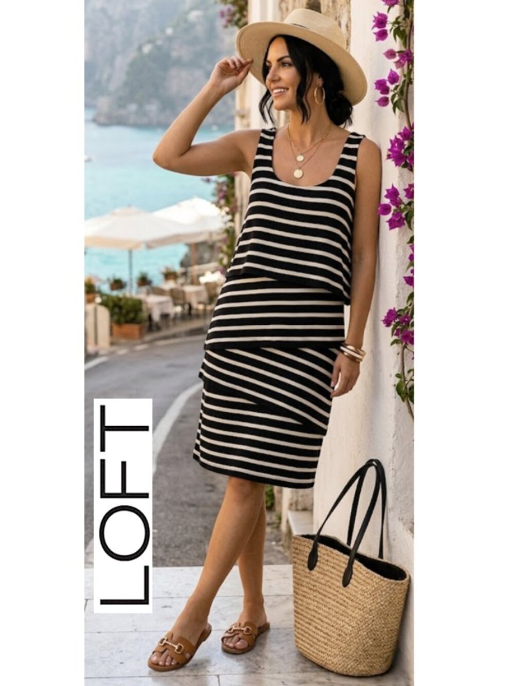 LOFT - Sleeveless striped midi dress
